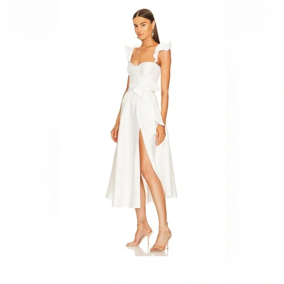 V. CHAPMAN VERA BUSTIER MIDI DRESS IN WHITE BAROQUE FLORAL - Picture 6 of 7